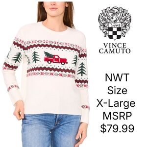 NWT Vince Camuto Women's Holiday Red Truck Sweater Size XL